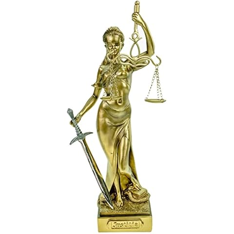 Kremers Schatzkiste Justitia Figurine 36 cm Sculpture with Letter Opener Gold Goddess of Justice BGB Modern Law Cover