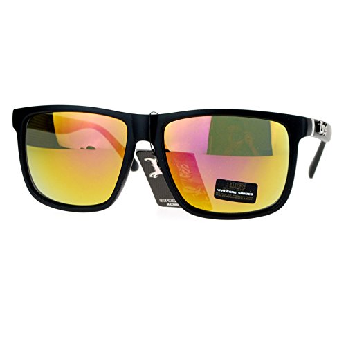 Locs Mirrored Lens Gangster Oversized Rectangular Horned Sunglasses (Orange Fuchsia Mirror, 58)2