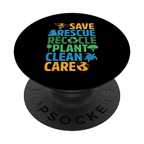 Save Bees Rescue Animals Recycle Plastict Earth Day men kids PopSockets PopGrip Intercambiable