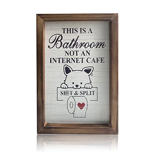 Funny Bathroom Decor Signs Farmhouse, Rustic Wood Frame Small...