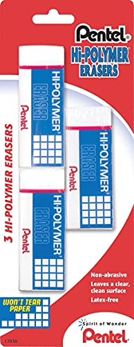 Image of Pentel Hi-Polymer Block Eraser, Large, White, Pack of 3 (ZEH10BP3-K6)