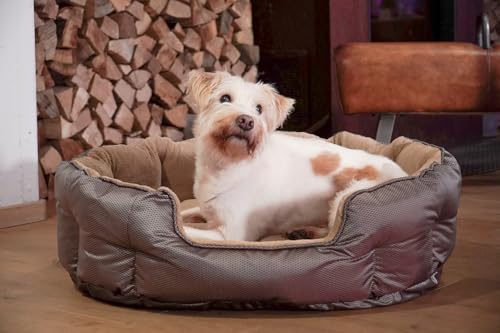 ThermoSwitch Santorini orthopädisches Hundebett – isolierendes Wendebett mit Memory Foam, druckentlastend & beidseitig nutzbar für Sommer & Winter (Braun, M)