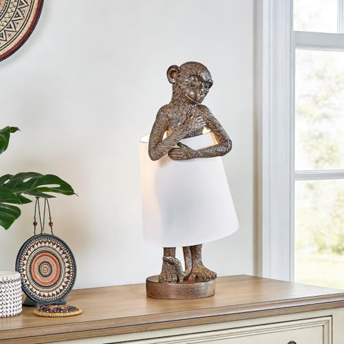 Crestview Collection Monkey Table Lamp Bronze Hardback Linen Shade 21