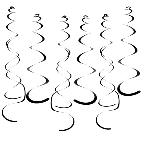 Image of Party Swirl Decorations Black Shinny Foil Hanging Swirl Decorations Plastic Streamer for Ceiling Plastic Streamer for Party Decorations Metallic Hanging Swirl Pack of 30