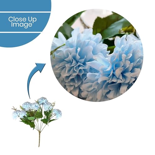 Image of Art Street Artificial Flower Bunch| Silk Blue Hydrangea Flower for Home| Bedroom, Living Room & Office Decoration |Christmas Day, New Year Set of 4 |11 Inch (Without Vase)