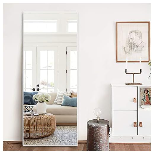 NeuType 55" X 16" Full Length Mirror Aluminum Alloy Thin Frame Floor Mirror Wall Mirror Dressing Mirror Hanging or Leaning Against Wall, Bedroom Mirror Full Body Mirror White with Stand