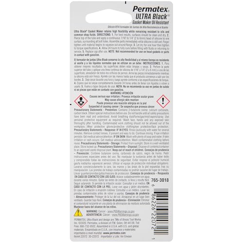 Permatex 22072 Ultra Black Maximum Oil Resistance RTV Silicone Gasket Maker, Sensor Safe And Non-Corrosive, For High Flex And Oil Resistant Applications 0.5 oz