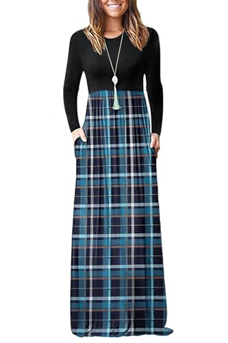 Image of AUSELILY Womens Long Sleeve Maxi Dress Casual Empire Waist with Pockets | Versatile year round long dress for spring, fall, winter, available in floral prints and solids