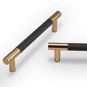 10 Pack 5Inch Kitchen Cabinet Handles Black and Champagne Bronze Knurled Cabinet Pulls Drawer Pulls Kitchen Hardware