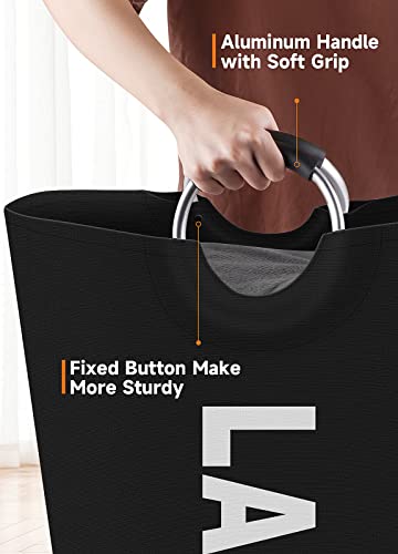 Fabspace Large Laundry Basket Laundry Hamper Bag Washing Bin Clothes Bag Collapsible Tall with Handles Waterproof Travel Bathroom College Essentials Storage for College Dorm, Family (Black) 115L
