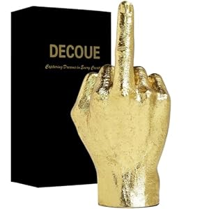 Gold Decor – Resin Gesture Hand Sculpture Finger Statue – Classic Home Shelf & Desk Decor – Middle Finger