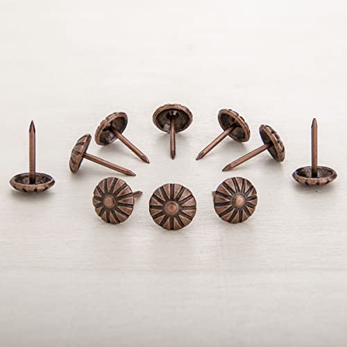 Homdire Upholstery Tacks For Decorative, Furniture Tacks Nails For Upholstery Decorative, 7/16 Inch Upholstery Nails For Furniture Diy Decorative, Daisy Upholstery Tacks Red Copper,100Pcs #TOP4