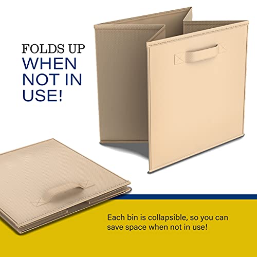 Home (Beige 6-Piece Set Bins For Shelves And Foldable Storage Cubes, Office, And Nursery Complete, (L) 11.15” X (W) 10.5” X (H) 10.5 #TOP3