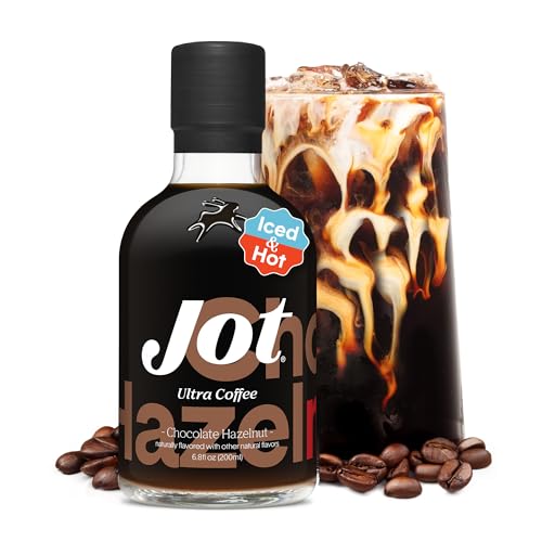 Jot Coffee Concentrate (Chocolate Hazelnut) High Caffeine Cold Brew Coffee Concentrate Liquid for Iced Coffees, Instant Espresso, Hot Cold Instant Coffees, Makes 14 Cups, 150mg Caffeine/Tbsp, No Sugar