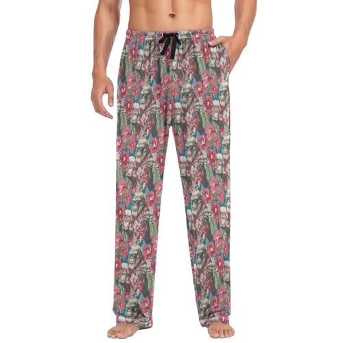 Laprad Men's Pajama Pants Lounge Comfy Pjs Bottoms Bigfoot Hibiscus Flowers Soft Sleep Pant with Pockets