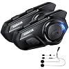 JESIMAIK Motorcycle Helmet Bluetooth Headset, 10 Way 2KM Helmet Communication System, Multitasking Audio Motorcycle Intercom, 2 Mics&40mm Speaker 2 Pack