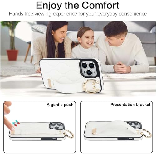 Coque iPhone 15 Pro Max en cuir matelassé blanc avec bracelet antichoc