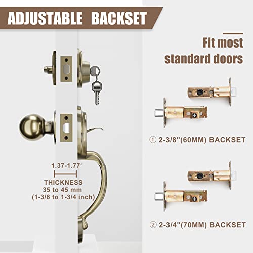 Kiayaci Double Door Lock Set Double Door Entry Handle Set With Dummy Door Handle Sets Entry Door Handle Set With Deadbolt Antique Door Handles Antique Brass Front Entry Door Handle Set #TOP3