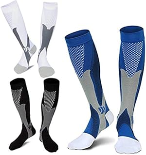 ZFiSt 3 Pair Medical Sport Compression Socks Men,20-30 mmhg Run Nurse Socks for Edema Diabetic Varicose Veins (Black+Blue+White)