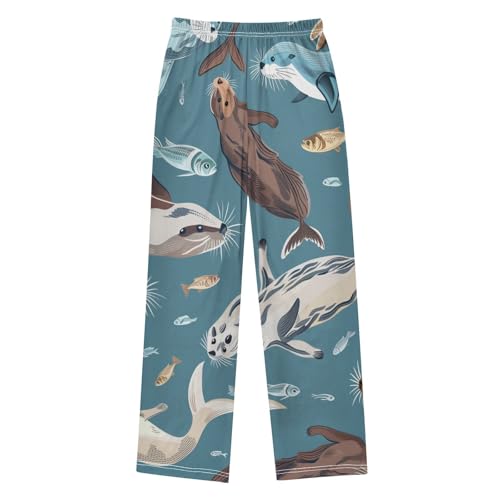 ZZXXB Otter and Fishes Boys Long Pants Soft Trousers Elastic Waist Kids Lounge Bottoms with Pockets S-XL2