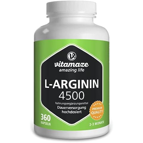 Vitamaze® L-Arginine Capsules 4500 mg, 360 Capsules of Pure L-Arginine HCL, Organic & Natural Supplement Without Additives, German Quality Cover