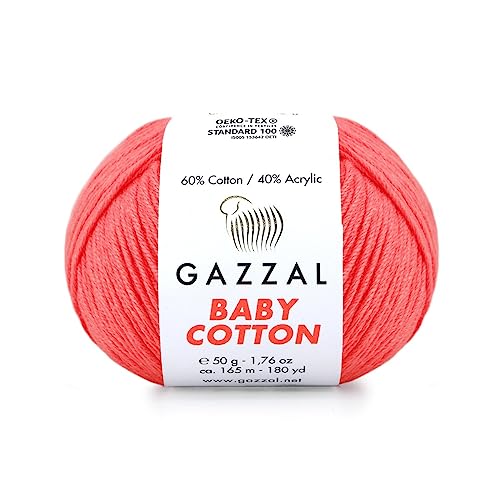 Gazzal Baby Cotton Yarn, 165m, 50g, Soft Amigurumi Doll Animal, Crochet Knitting Thread (60 Coral) Gazzal Baby Cotton Yarn, 165m, 50g, Soft Amigurumi Doll Animal, Crochet Knitting Thread (60 Coral)