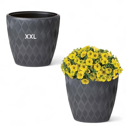 MELTOM Pflanzkübel Slim XXL Oval 3D Effekt Farbe mit Herausnehmbaren Einsatz, H: 60 cm (Anthrazit)