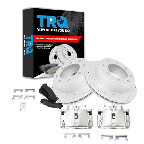 Image of TRQ Performance Rear Brake Calipers Ceramic Pads Drilled Rotors Compatible with Avalanche Suburban Yukon
