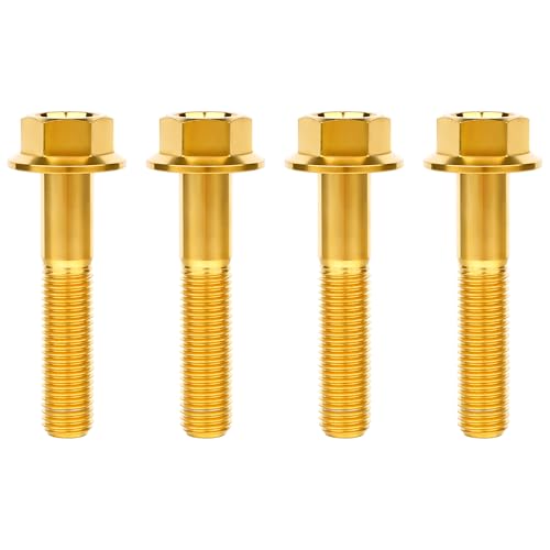 Image of Ti Screws M10 x 20 25 30 35 40 45 50 55 60 65 70 75 80 90 100mm 1.25 Pitch Titanium Flange Hex Bolt Pack of 4 (Gold, M10x50mm)