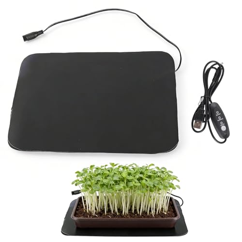 Gsycle Seedling Heat Mat 3 Gear Temperature Adjustment PU Leather Hydroponic Plant Heating Pad Seed Starting Trays for Indoor Gardening (22.1cm*15.7cm)