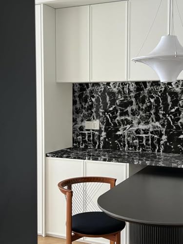 Image of HOME13 Marble Wallpaper Peel & Stick Contact Paper Self Adhesive Decorative Removable Waterproof Wallpaper for Kitchen Cabinet and Furniture Countertops (24 X 180 INCH, Black Grey Marble)