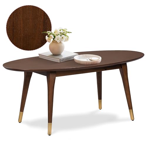 Elle Decor Clemintine Mid-Century Modern Living Room Furniture Collection, Oval Coffee Table, Walnut Brown