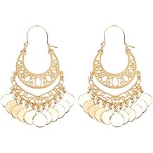 Bohemian Chandelier Earrings Coin Disc Tassel Dangle Filigree Earrings