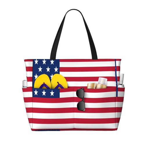 America Flag Stars and Stripes Large Beach Bag Travel Weekender Foldable Tote Bag for Pool Beach Vacation Gym