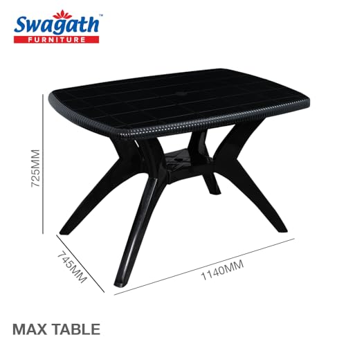 Image of Furniture 4 Seater Max Plastic Cross Leg Dining Table and 4 Nos Bloom Chair Shell with Stainless Steel Legs for Home, Garden & Cafeteria (Finish Color -Black, DIY(Do-It-Yourself)