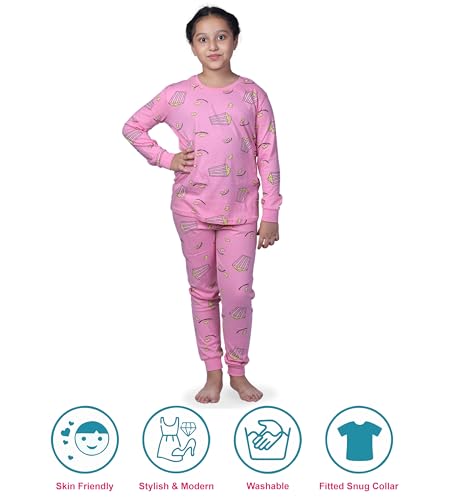 Image of Hestia | H.NSG.N.1 | Kids Girls Nightwear | Sleepwear | Cotton |Trouser Full Sleeves Tshirt | Elastic Waist |Night Dress with Pyjama Tshirts for Girls|All Over Horse Printed |Blue Color 4-6Yrs |Set 1