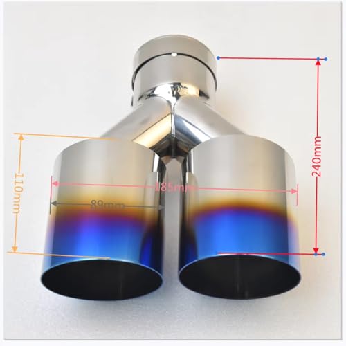 Pot d'échappement bleu voiture avec double embout universel 76mm 89mm