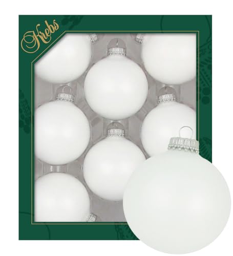 Krebs Glas Lauscha - Weihnachtsdekoration/Christbaumschmuck aus Glas - Unifarbende Kugeln - Menge: 8 Stück - Farbe: weiß matt - Größe: ca. 7 cm