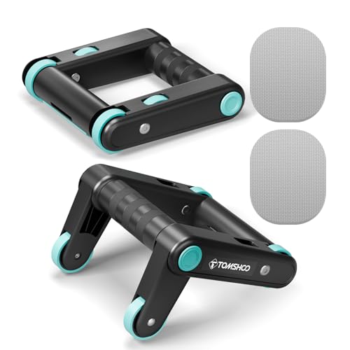 TOMSHOO Asas para flexiones con función de rodillo abdominal, 2 en 1, push up Bar Handle con ruedas plegables, almohadilla de rodilla, diseño antideslizante para entrenamiento de flexiones y