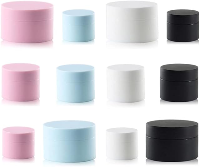 10 g 20 g 50 g Cosmetic Container with 4 Pack Mini Spatula, 12 Pieces 4 Colors Black White Pink Blue Empty Refillable Plastic Jars for Makeup Cosmetics Oils Salves Creams Lotions Beauty Aids