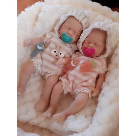 Miaio Reborn Baby Doll Twins 7 Inch Silicone Doll Mini Realistic Newborn Baby Dolls Silicone Full Body Stress Relief Hand Made Cover