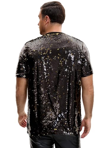 Lars Amadeus Sequin t Shirt for Men's Short Sleeve Round Neck Regular Fit Party Club Sparkly Disco Tee Top3
