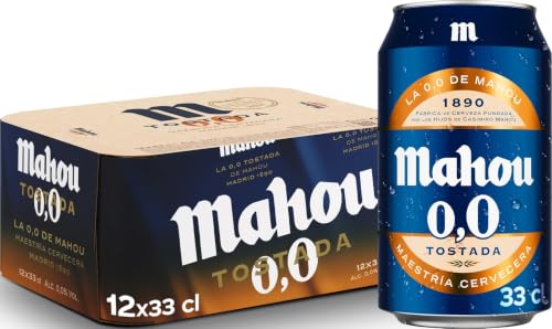 Mahou 0,0 Tostada, Cerveza Lager Sin Alcohol, Pack 12 Latas x 33cl
