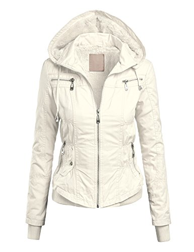 Made By Johnny MBJ Womens Cozy Inner Fleece Hoodie Bomber Jacket