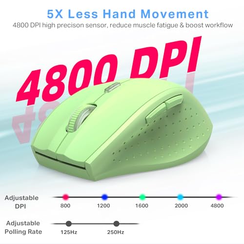 Image of E-YOOSO Wireless Mouse for Laptop, Portable Optical Computer Mouse, 6 Buttons, Cordless 2.4GHz with USB Receiver, 5-Level 4800 DPI, 18 Months Battery Life, for PC Chromebook Windows Mac (Light Green)