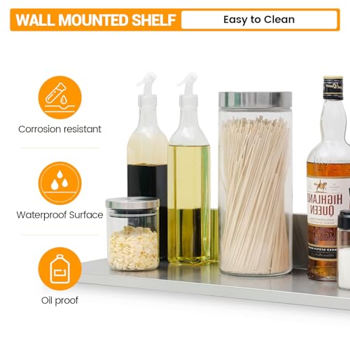 SWOTCATER Stainless Steel Wall Shelf 8.6"x24", 2 Pack Metal Floating Shelf by SWOTCATER - Used condition - Image 3