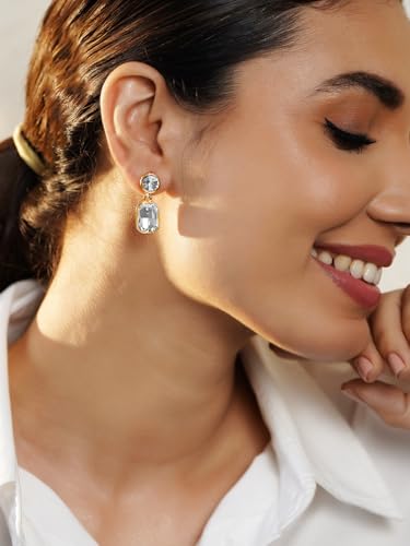 Image of Rubans Drop Earrings American Diamond Crystal Stylish Trendy Jewellery Gift for Women & Girls