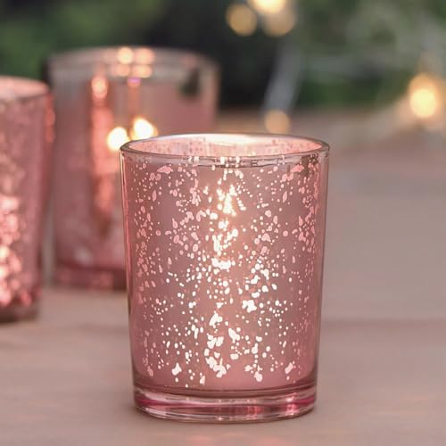 12 PCS Candle Holders Votive, Speckles Mercury Glass Tea Light Holders Bulk for Weddings, Events, Table Centrepiece, Christmas, Valentine, and Party and Holiday Decorations(12, Rose Gold) by NEESTARTLY - Used condition - Image 3