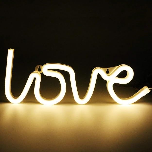Image of Chronos Love Neon Sign Wall Hanging Light | USB & Battery Operated for Home, Bedroom, Living Room, Office, Bar, Restaurant, Nightclub, Party (Warm White)
