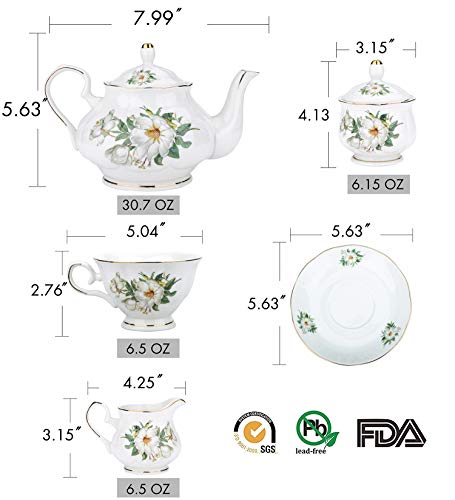 CHENP.HMC Porcelain Tea Set Tea Cup Set 22-Piece Porcelain Ceramic Coffee Tea Gift Sets Cups Saucer Service for 6 Teapot Sugar Bowl Creamer Pitcher and Teaspoons tea pot sets(Camellia)